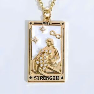 Dainty ‘Strength’ Tarot Card Necklace | 316L Stainless Steel, 18k Gold Plated